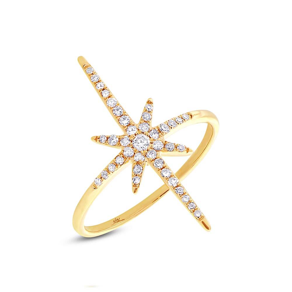 14k Yellow Gold Diamond North Star Ring - 0.24ct