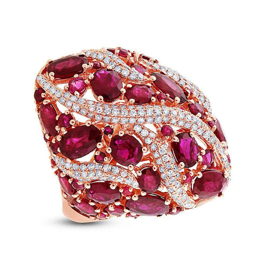 Diamond & 8.17ct Ruby 14k Rose Gold Ring - 0.81ct