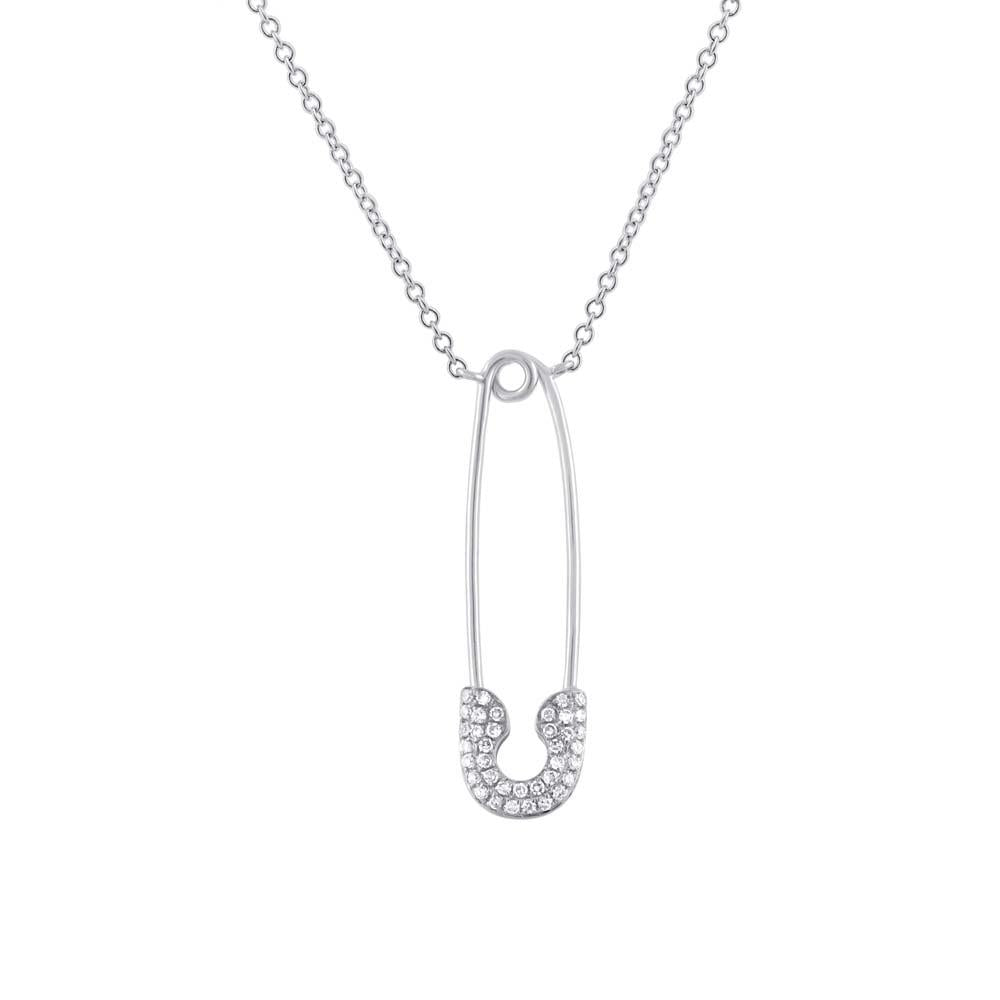 14k White Gold Diamond Safety Pin Pendant - 0.10ct