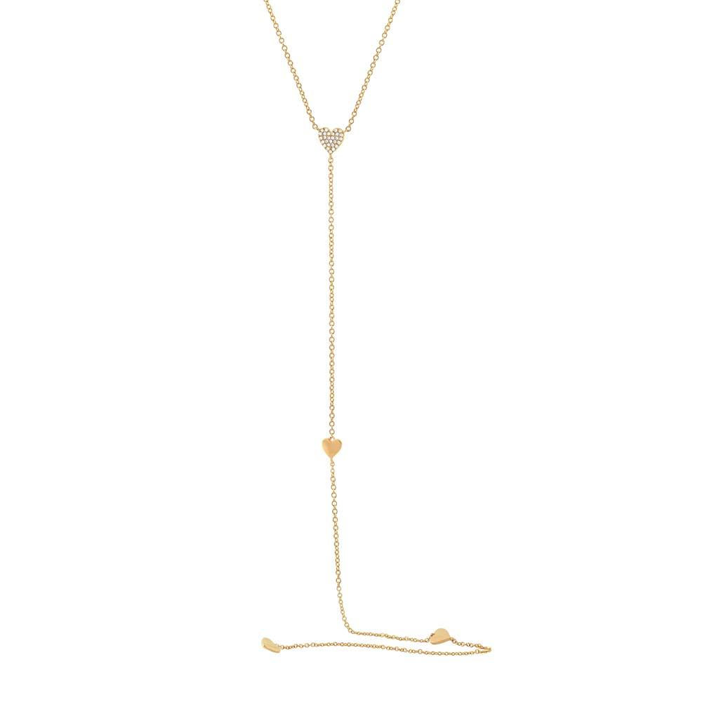 14k Yellow Gold Diamond Heart Lariat Necklace - 0.09ct