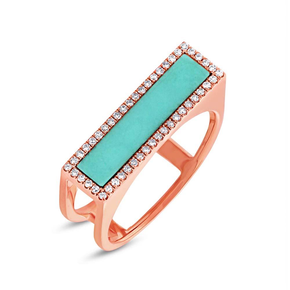 Diamond & 0.97ct Composite Turquoise 14k Rose Gold Lady's Ring Size 8