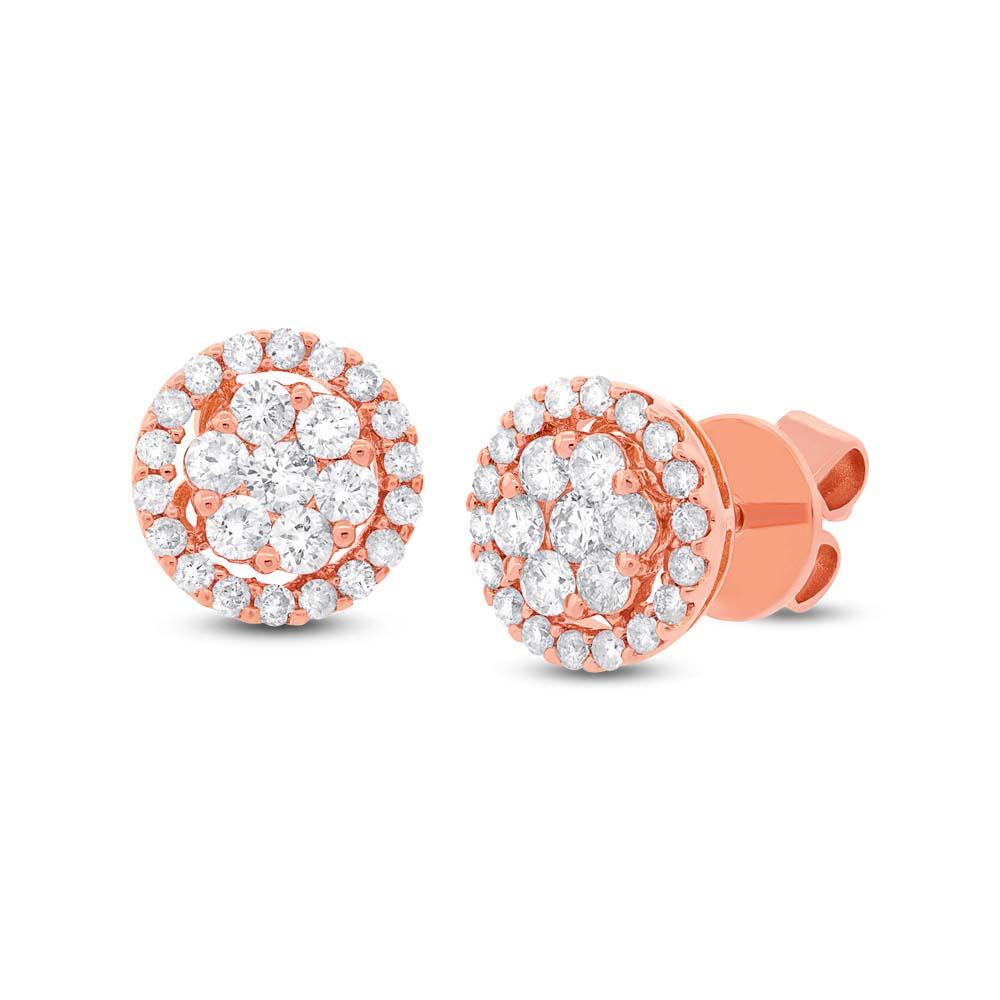 18k Rose Gold Diamond Cluster Stud Earring - 0.97ct