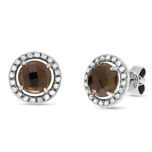 Diamond & 1.65ct Smokey Topaz 14k White Gold Earring - 0.21ct