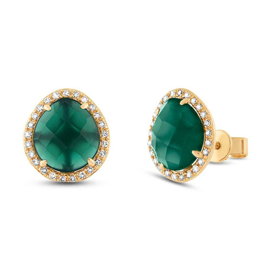 Diamond & 2.65ct Green Agate 14k Yellow Gold Earring - 0.15ct