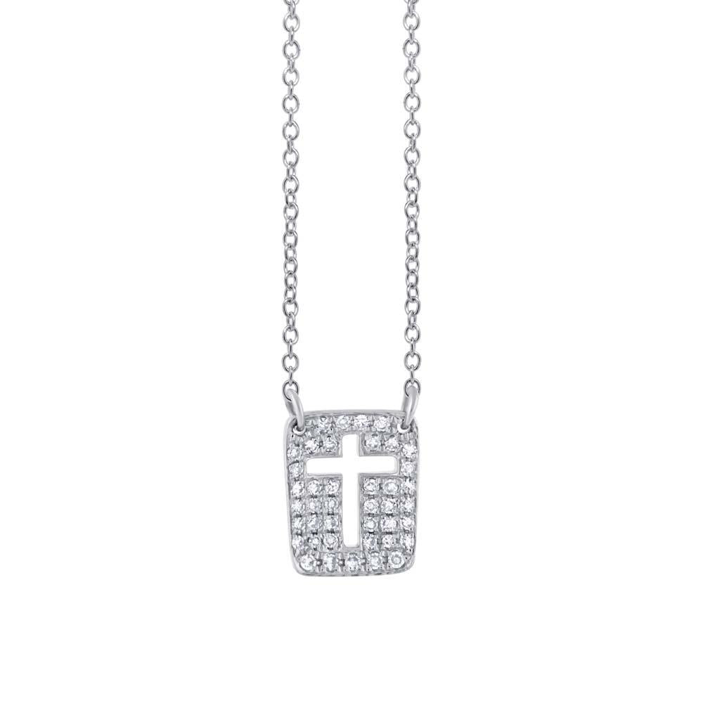 14k White Gold  Classy Diamond Cross Necklace - 0.13ct V0036