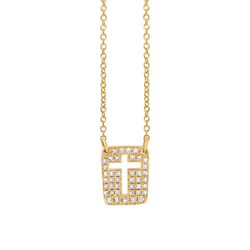 14k Yellow Gold Diamond Cross Necklace - 0.13ct