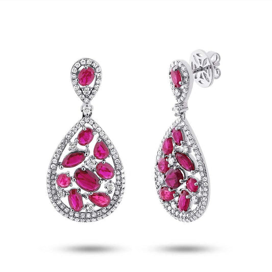 Diamond & 4.38ct Ruby 14k White Gold Earring - 1.09ct