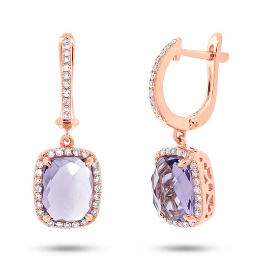 Diamond & 4.34ct Amethyst 14k Rose Gold Earring - 0.36ct