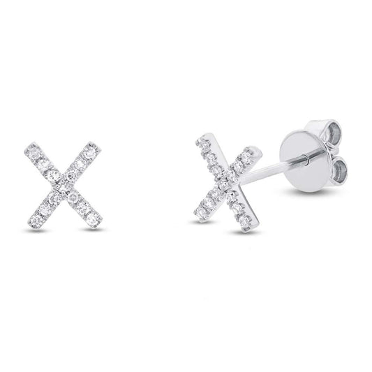 14k White Gold Diamond ''X'' Stud Earring - 0.07ct