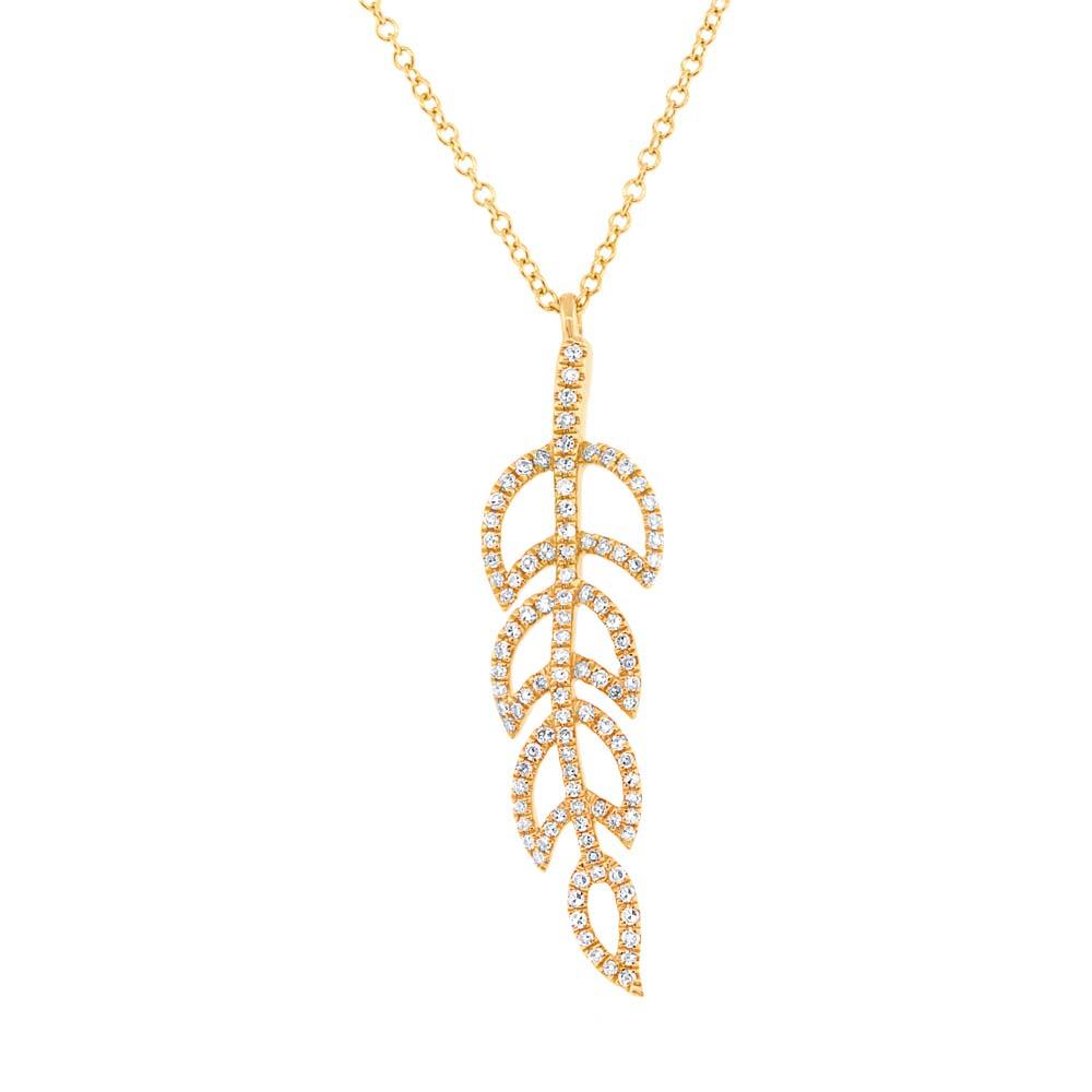 14k Yellow Gold Diamond Leaf Necklace - 0.29ct