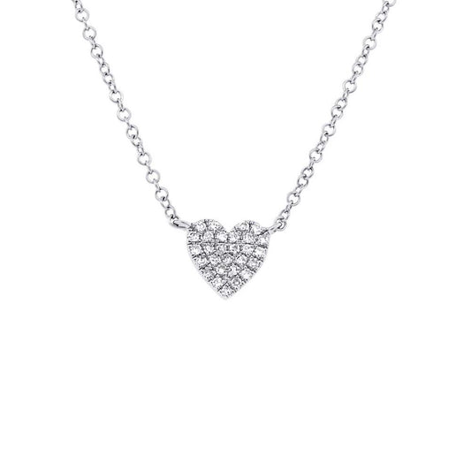 14k White Gold Diamond Pave Heart Pendant - 0.09ct