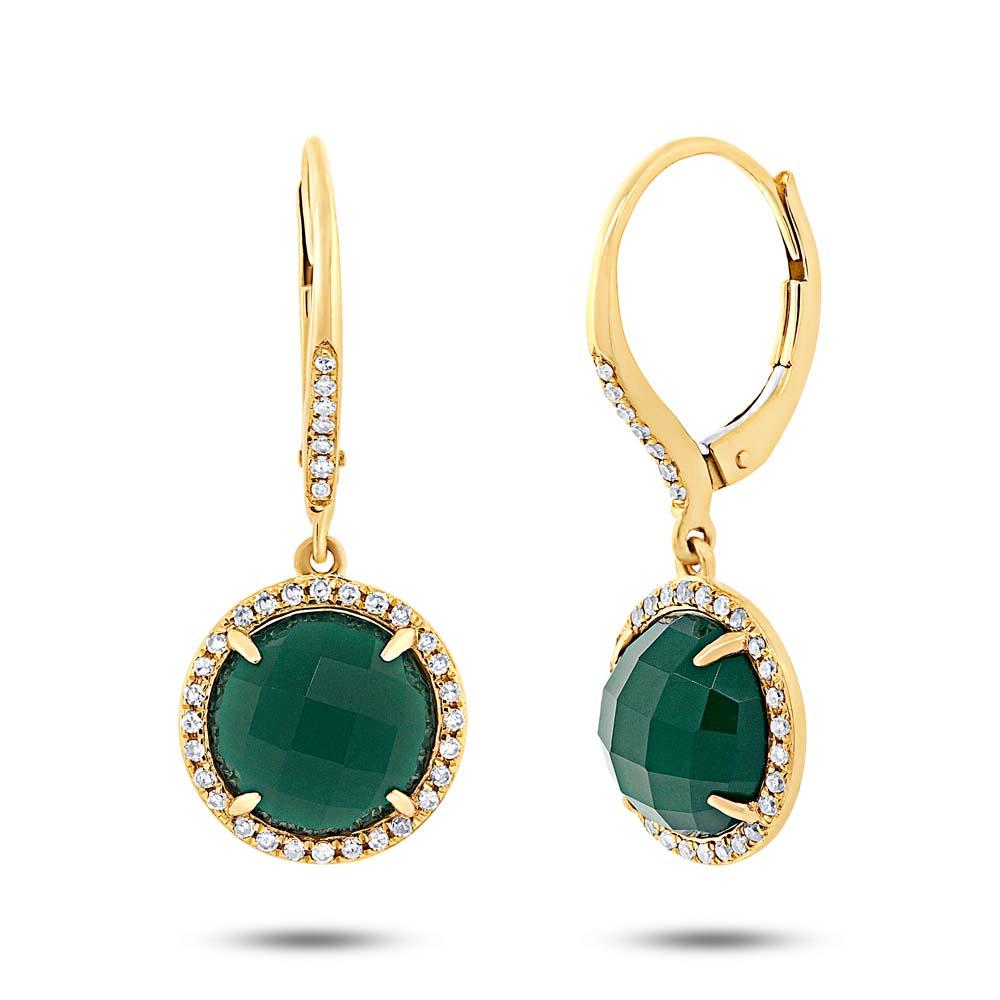 Diamond & 3.86ct Green Agate 14k Yellow Gold Earring - 0.21ct