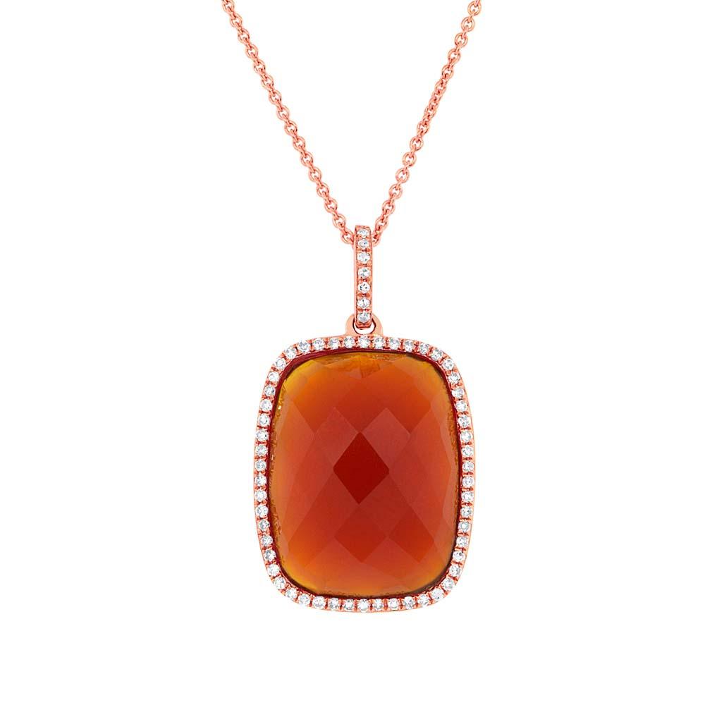 Diamond & 8.53ct Red Agate 14k Rose Gold Pendant - 0.19ct