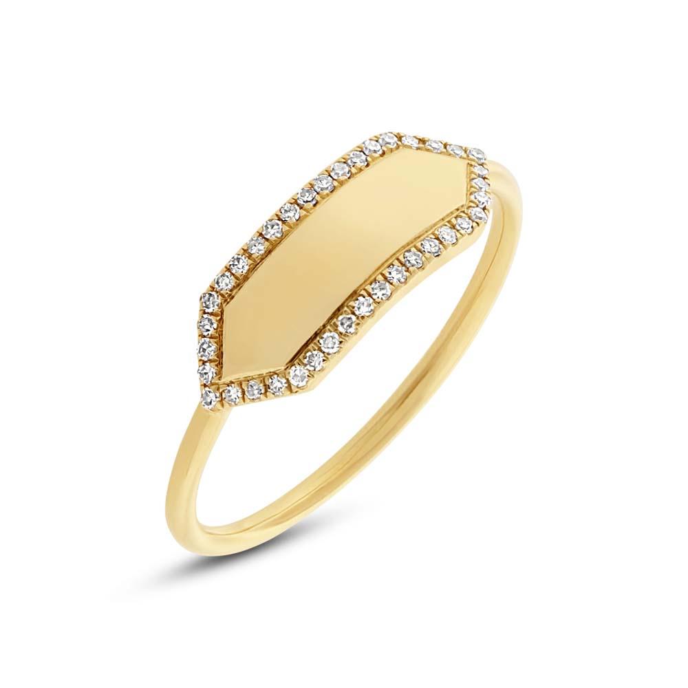 14k Yellow Gold Diamond Bar ID Ring Size 3