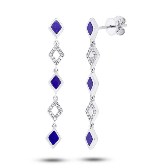 Diamond & 0.51ct Lapis 14k White Gold Earring - 0.11ct