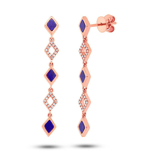 Diamond & 0.51ct Lapis 14k Rose Gold Earring - 0.11ct