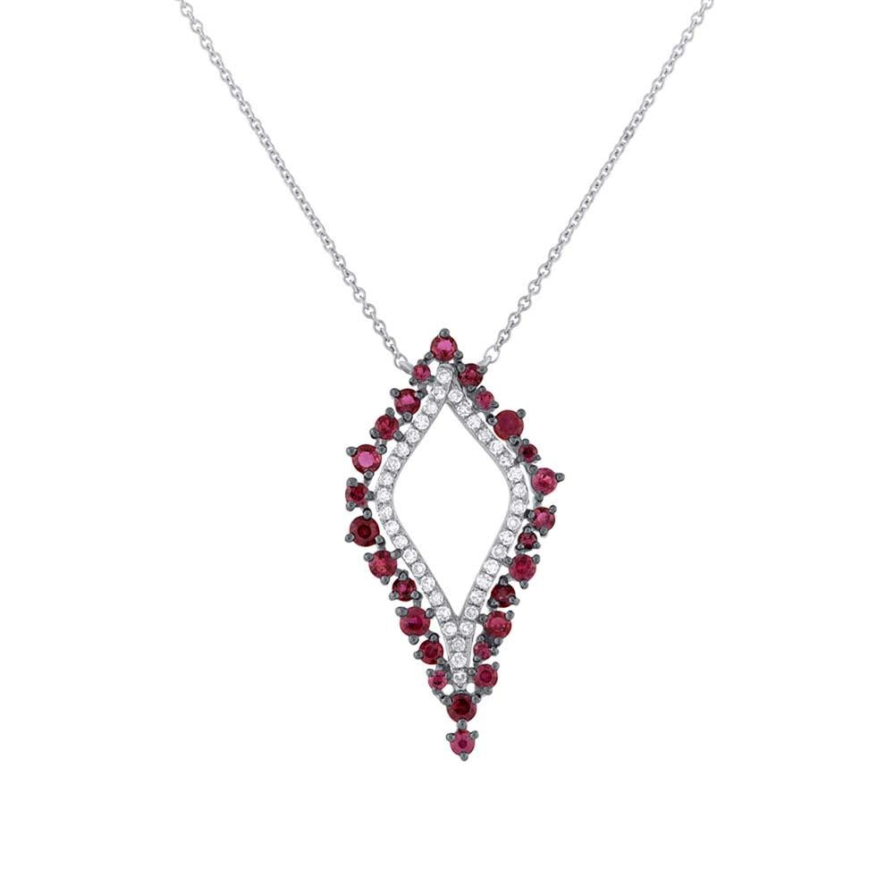 Diamond & 0.81ct Ruby 14k White Gold Necklace - 0.19ct