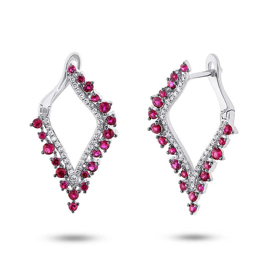 Diamond & 0.94ct Ruby 14k White Gold Earring - 0.25ct