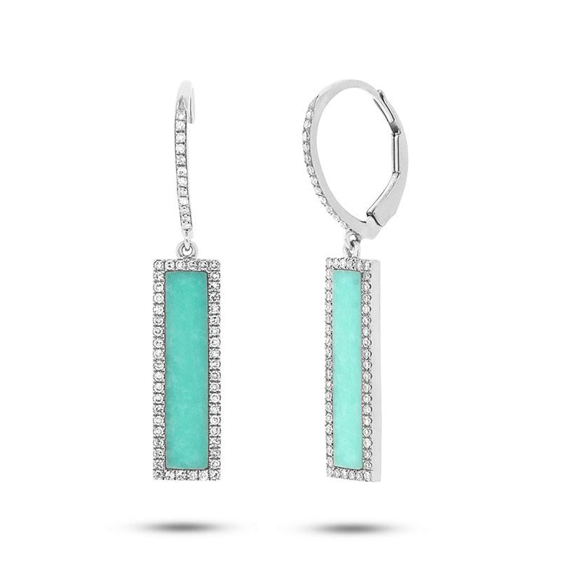 Diamond & 2.06ct Composite Turquoise 14k White Gold Bar Earring