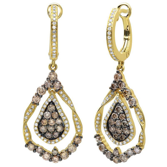 14k Yellow Gold White & Champagne Diamond Earring - 1.64ct