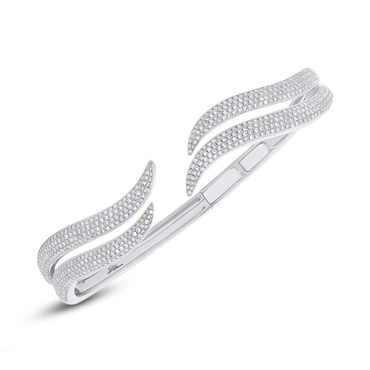 14k White Gold Diamond Pave Bangle - 1.59ct