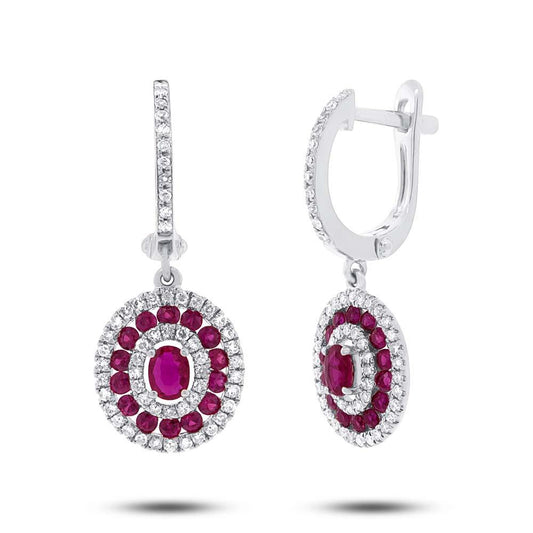 Diamond & 1.03ct Ruby 14k White Gold Earring - 0.45ct