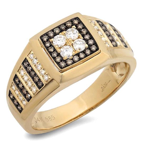 14k Yellow Gold White & Champagne Diamond Men's Ring Size 8 - 0.63ct
