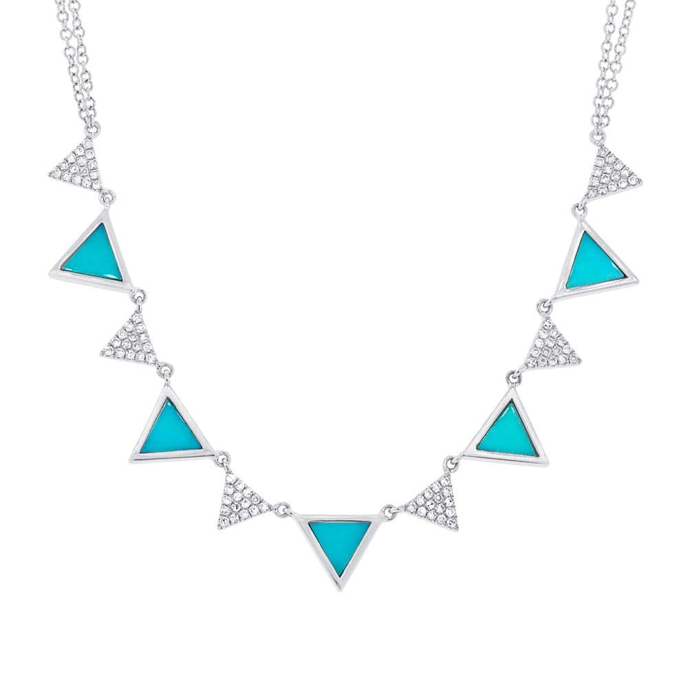 Diamond & 0.88ct Composite Turquoise 14k White Gold Triangle Necklace