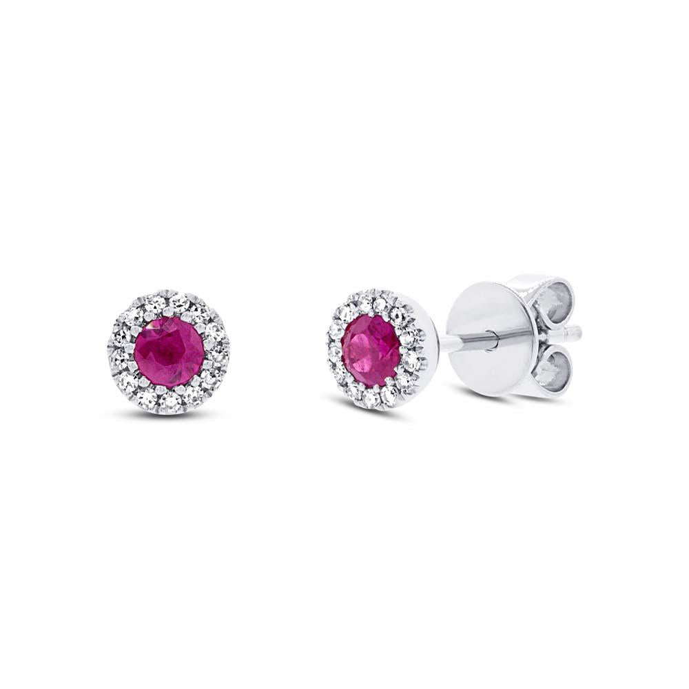 Diamond & 0.28ct Ruby 14k White Gold Stud Earring