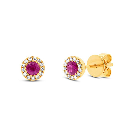 Diamond & 0.28ct Ruby 14k Yellow Gold Stud Earring