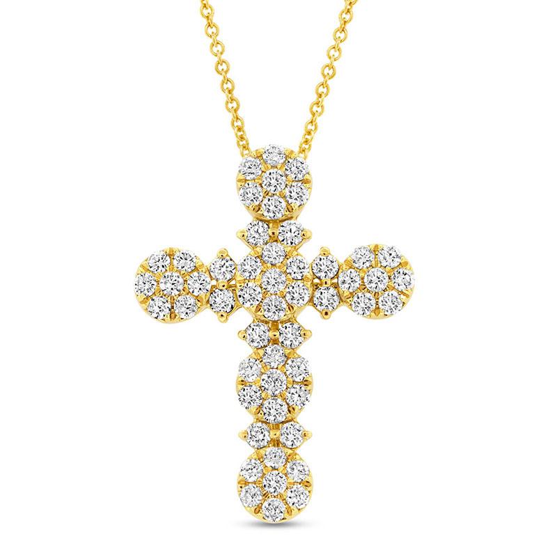 18k Yellow Gold Diamond Cross Pendant - 1.23ct