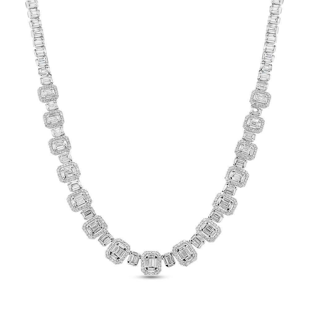 18k Classy White Gold Diamond Baguette Necklace - 10.82ct V0073