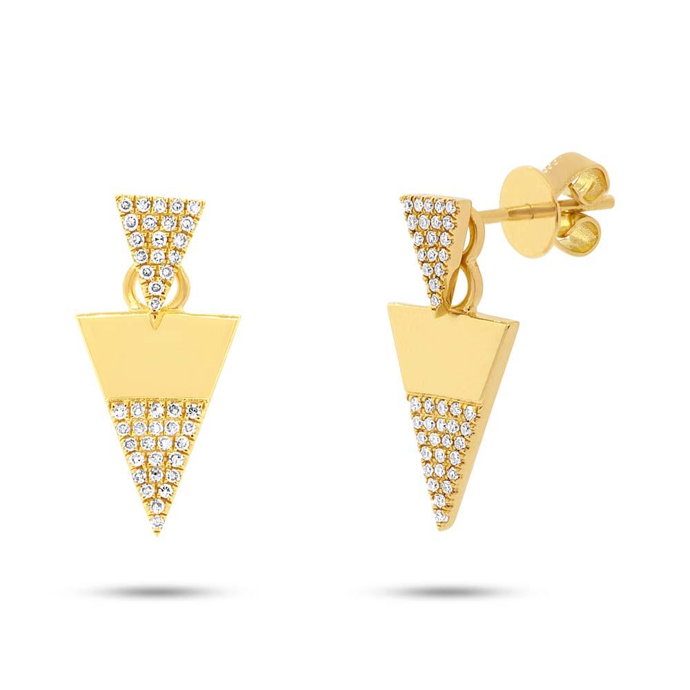 14k Yellow Gold Diamond Triangle Earring Jacket with Studs