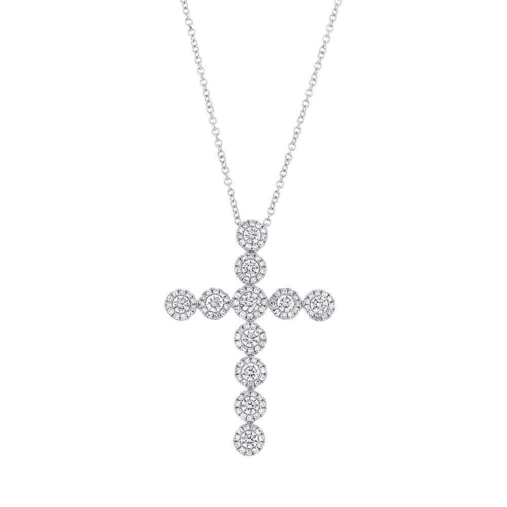 14k White Gold Diamond Cross Pendant - 0.93ct