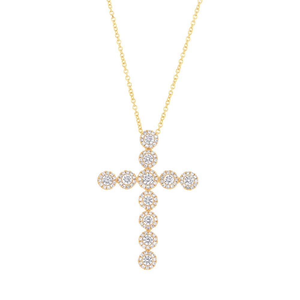 14k Yellow Gold Diamond Cross Pendant - 0.93ct