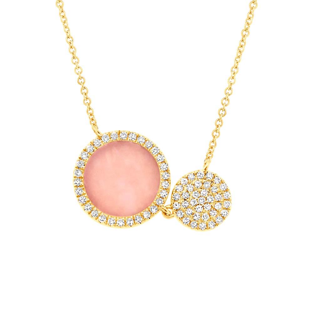 Diamond & 0.61ct Pink Opal 14k Yellow Gold Circle Necklace - 0.15ct