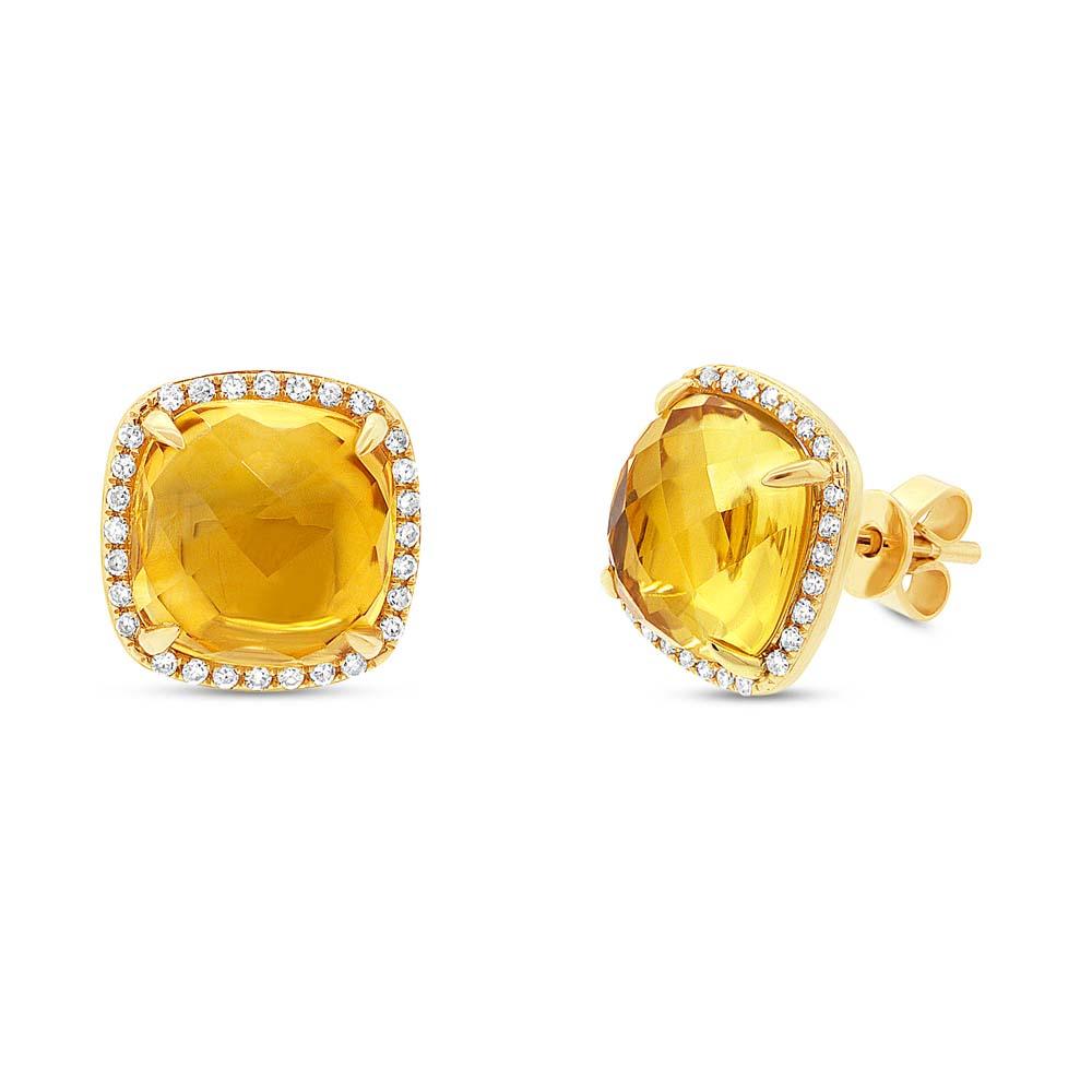 Diamond & 5.27ct Citrine 14k Yellow Gold Stud Earring - 0.17ct