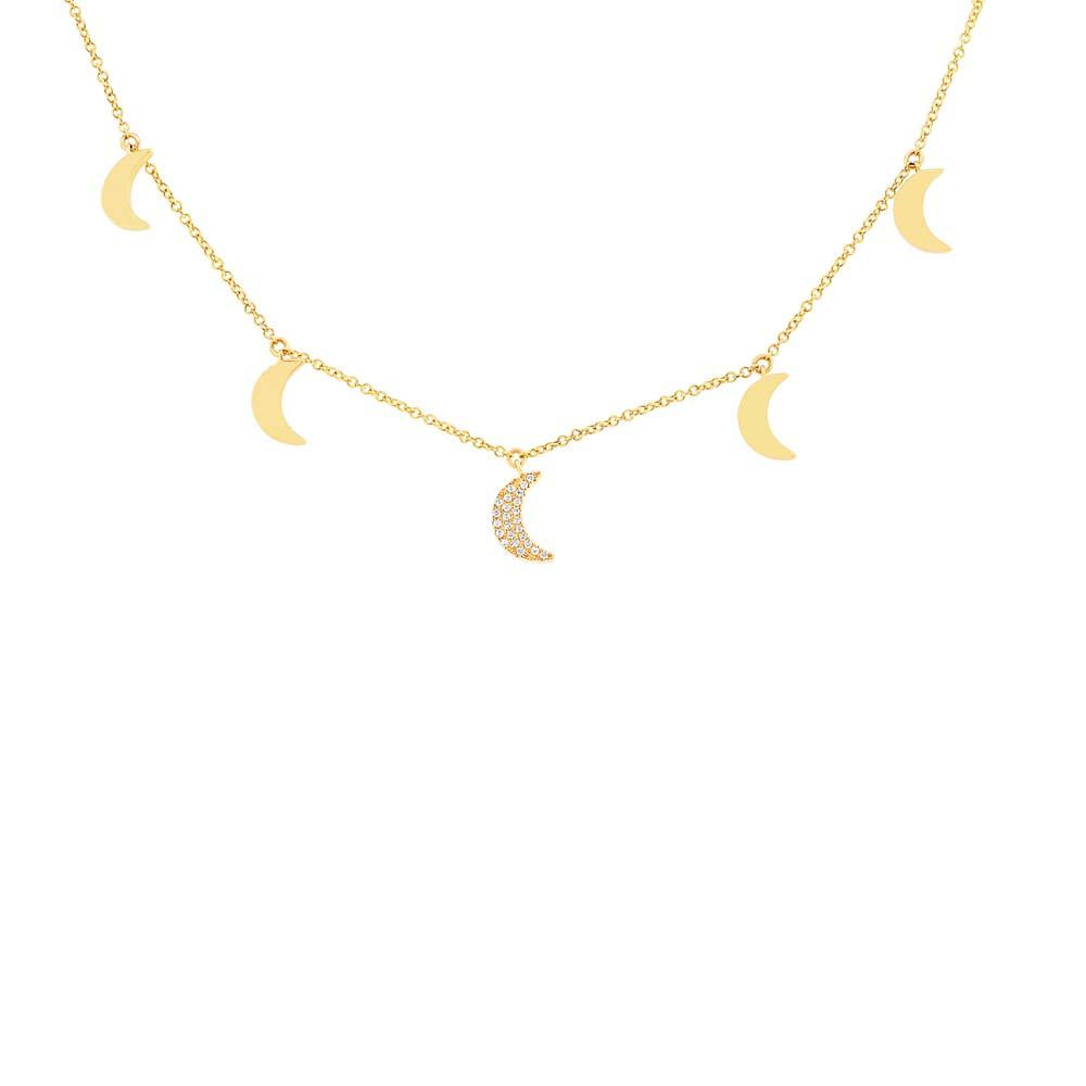 14k Yellow Gold Diamond Crescent Moon Necklace - 0.06ct
