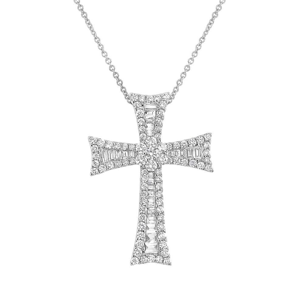 18k White Gold Diamond Cross Pendant - 2.16ct