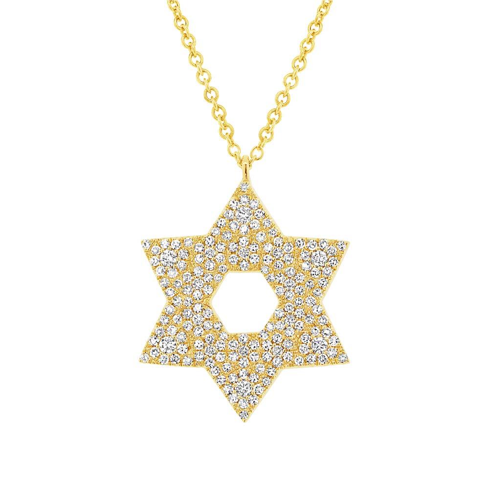 14k Yellow Gold Diamond Pave Star of David Necklace - 0.55ct