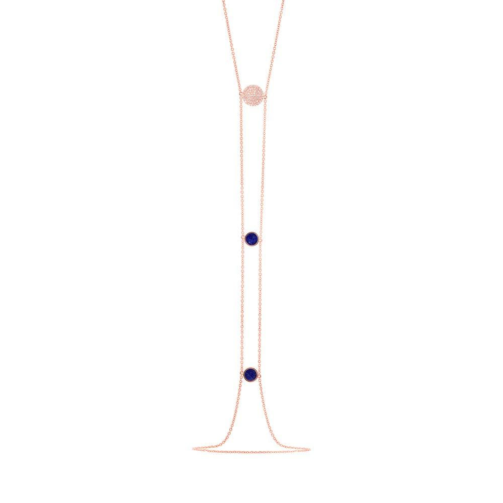 Diamond & 0.53ct Lapis 14k Rose Gold Circle Lariat Necklace - 0.15ct