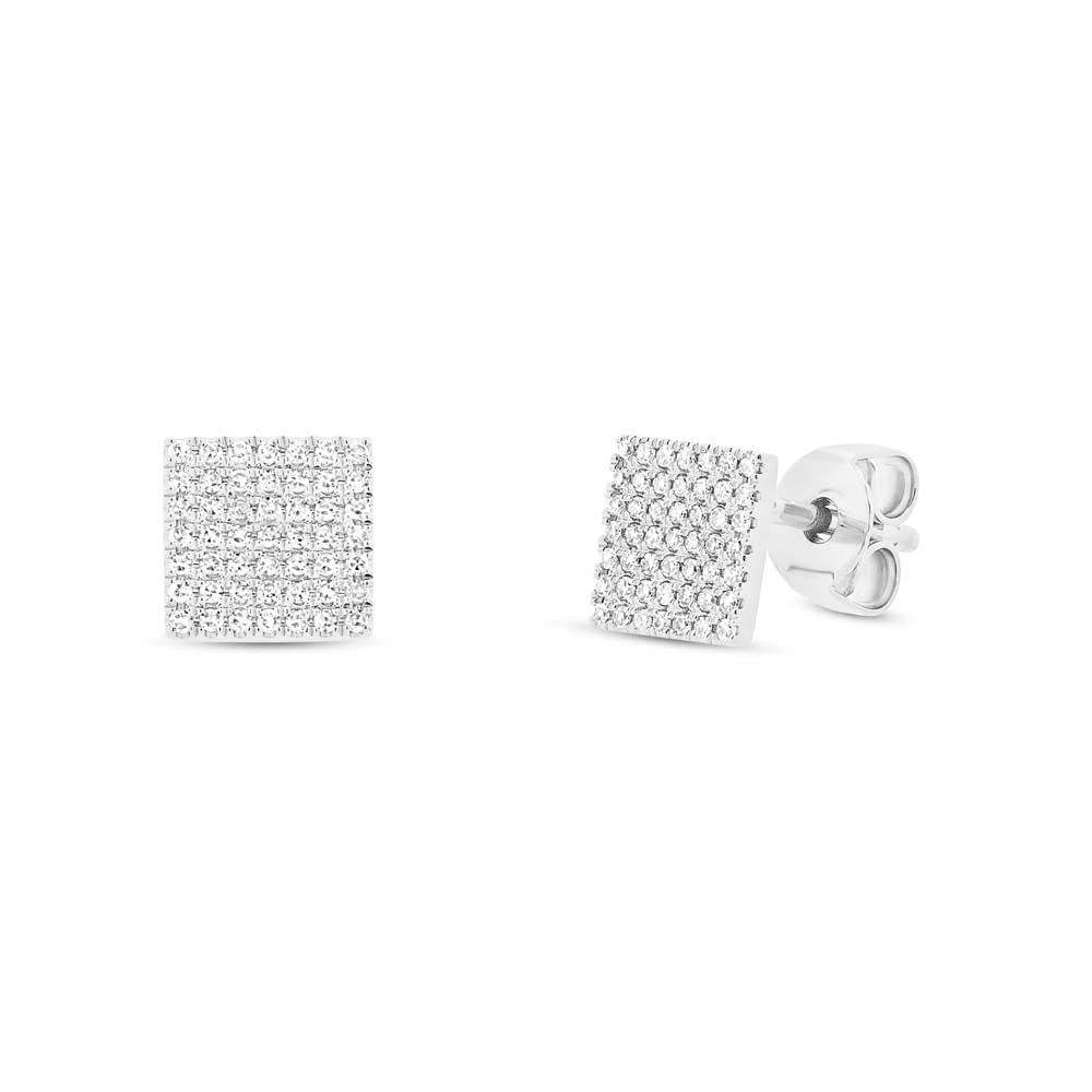 14k White Gold Diamond Pave Square Earring - 0.22ct