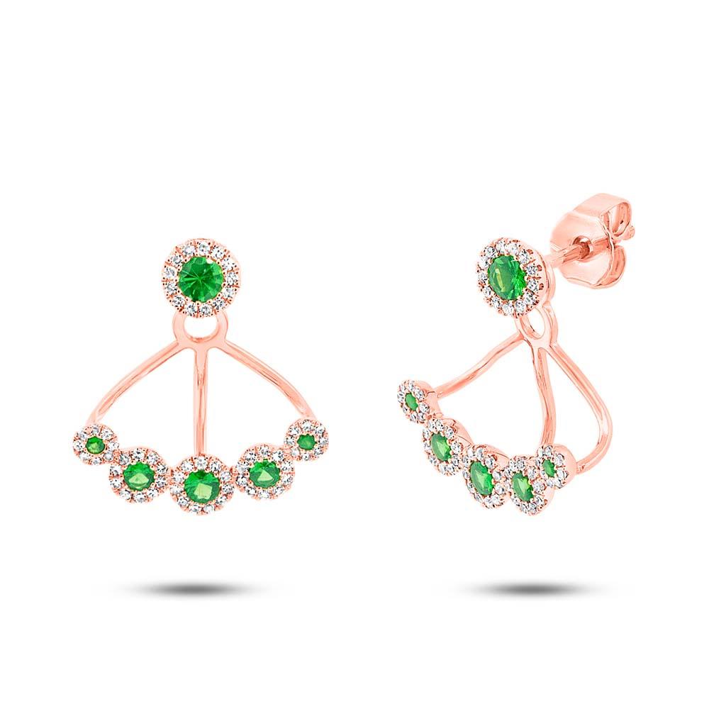 Diamond & 0.54ct Green Garnet 14k Rose Gold Earring Jacket with Studs