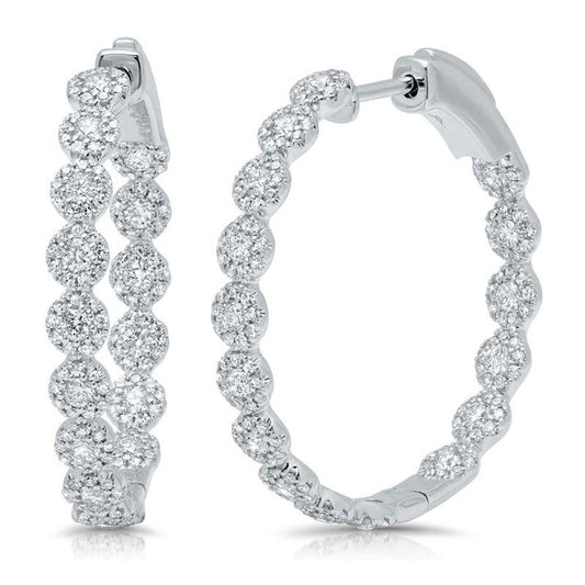 14k White Gold Diamond Hoop Earring - 1.58ct