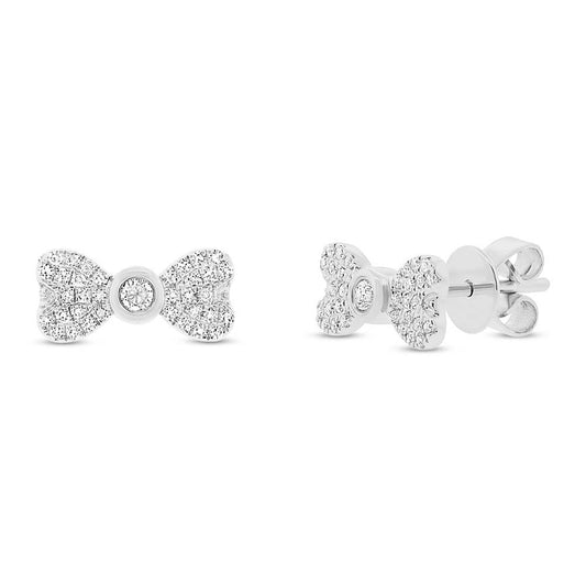 14k White Gold Diamond Bow Stud Earring - 0.22ct