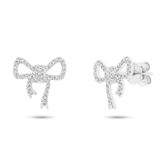 14k White Gold Diamond Bow Stud Earring - 0.22ct