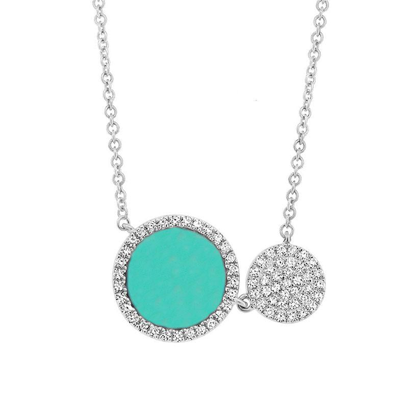 Diamond & 0.84ct Composite Turquoise 14k White Gold Circle Necklace