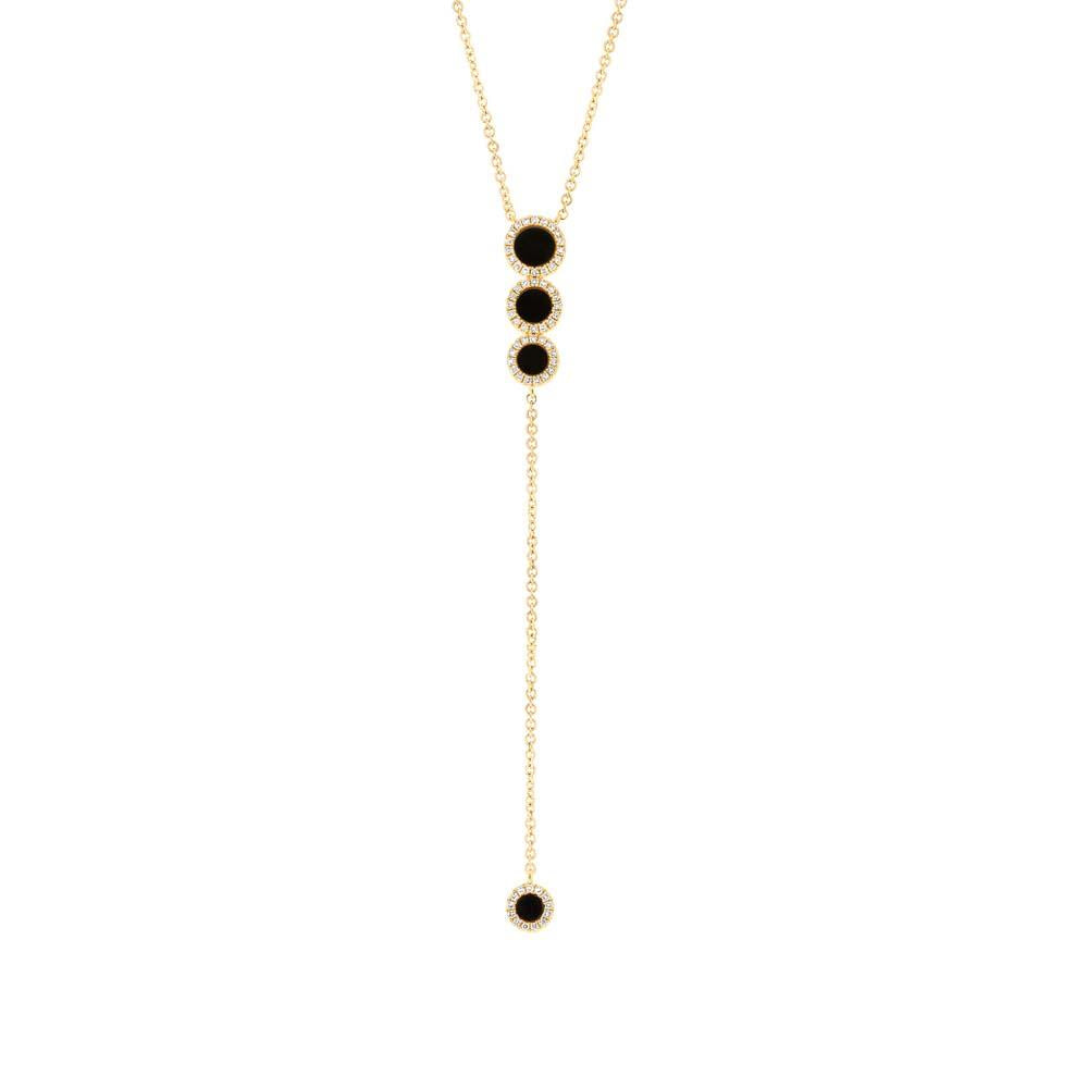 Diamond & 0.69ct Onyx 14k Yellow Gold Lariat Necklace - 0.16ct