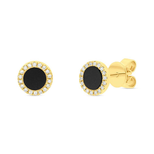 Diamond & 0.46ct Onyx 14k Yellow Gold Stud Earring - 0.08ct