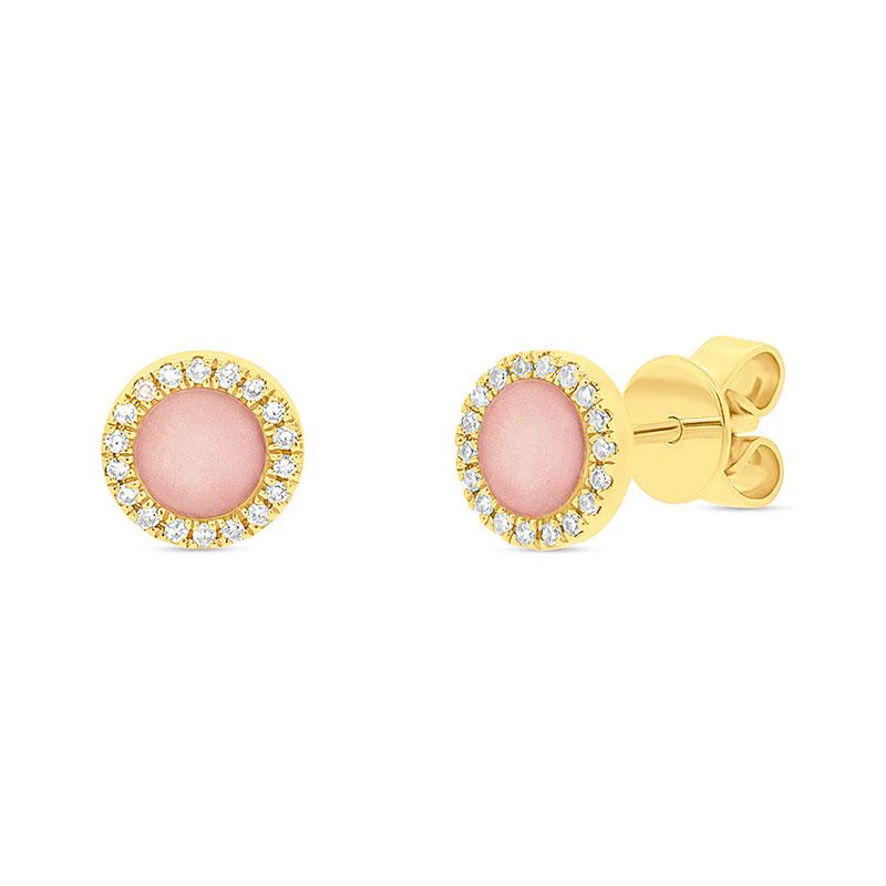 Diamond & 0.40ct Pink Opal 14k Yellow Gold Stud Earring - 0.08ct
